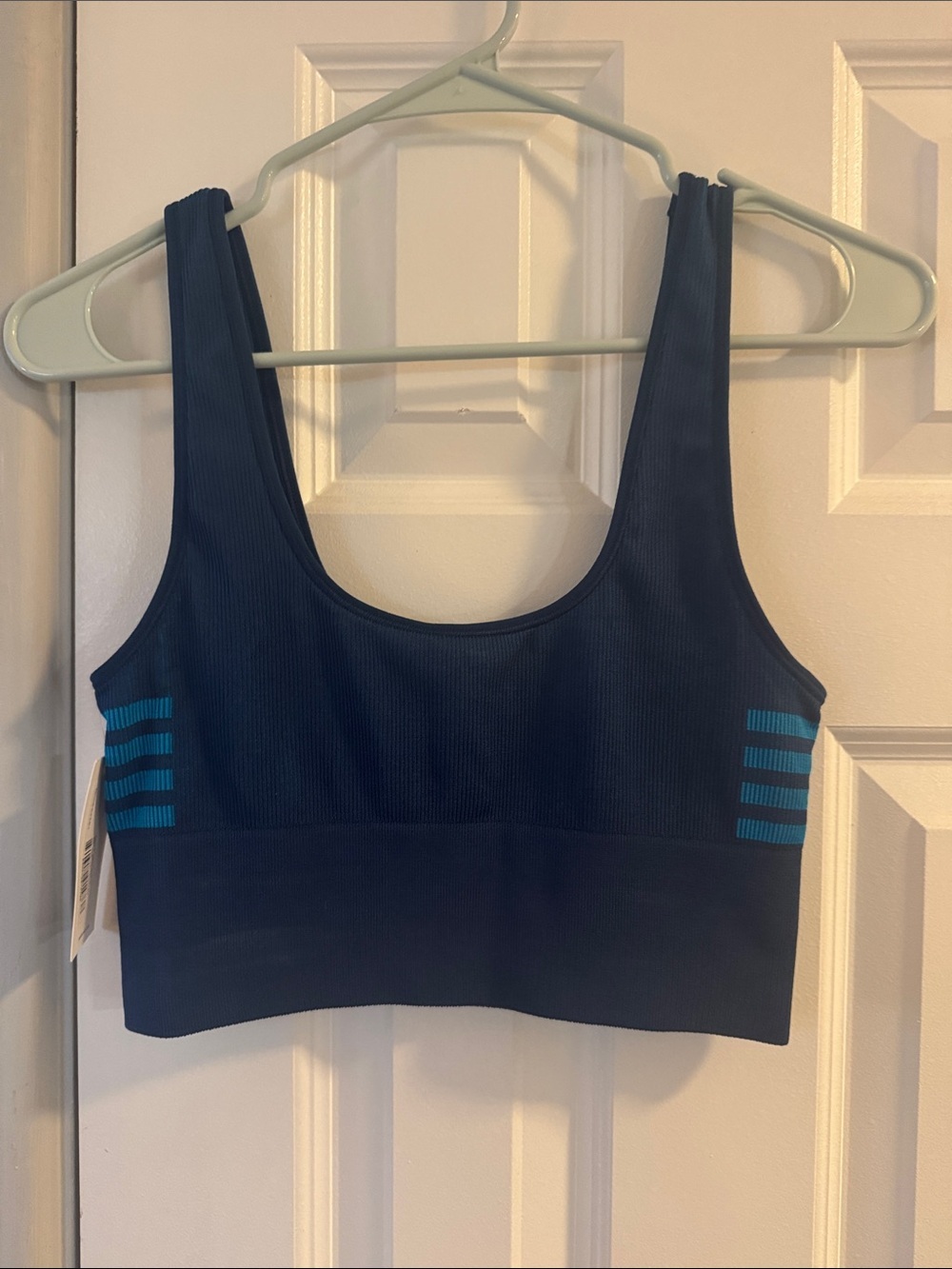 Outdoor Voices Navy Sports Bra with Teal Stripe Accents